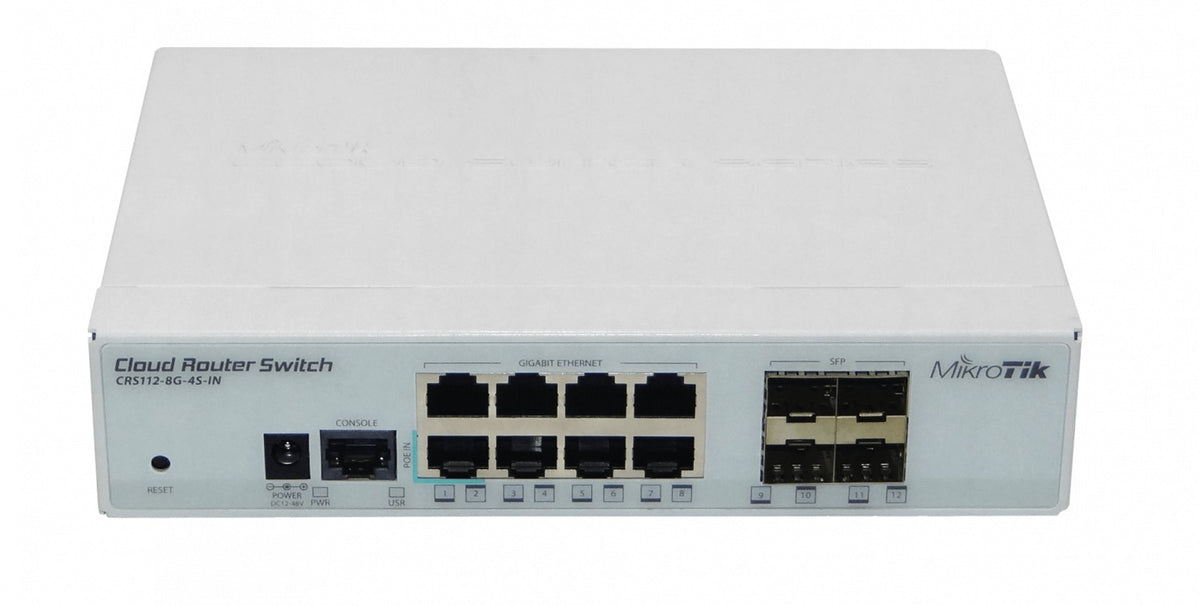 CRS112-8G-4S-IN MIKROTIK Switch Enrutador Capa 3 con 8 Puertos-1000, 4 Ranuras-SFP, Consola-RJ45 y Licencia Nivel 5