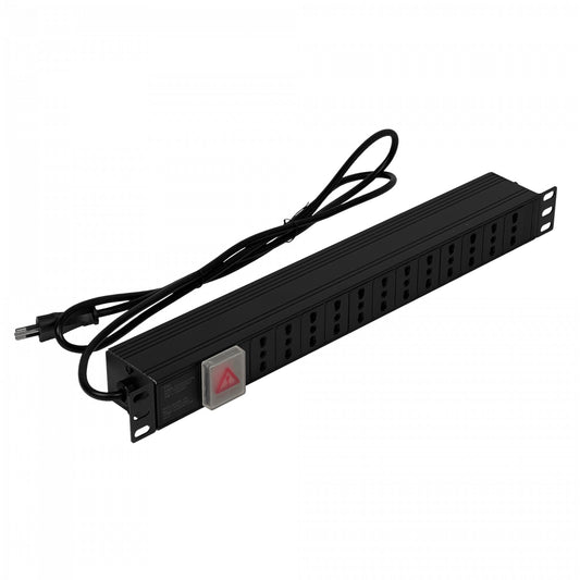 RG12CH LINKMADE Unidad de Distribución Eléctrica 12 Tomas Hembra Suiza 10A 1U Rack con Interruptor Piloto y Enchufe Macho Suizo