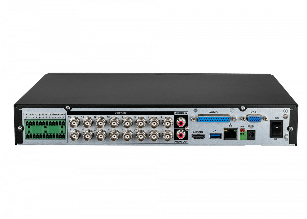 XVR5116 DAHUA Videograbador XVR 16 canales BNC 5MP 1 disco SATA 16TB LAN HDMI VGA USB RS485 Alarma WizSense