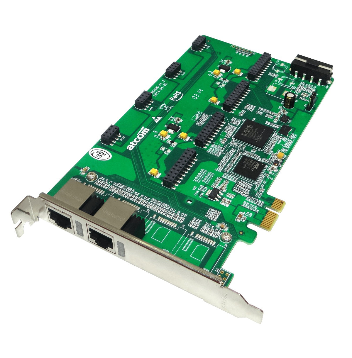 AXE800PN ATCOM Tarjeta PCIe-x1 8 Puertos, 2-RJ45, REQUIERE-AX210, 3.3/5V 32BIT, Placa ASTERISK