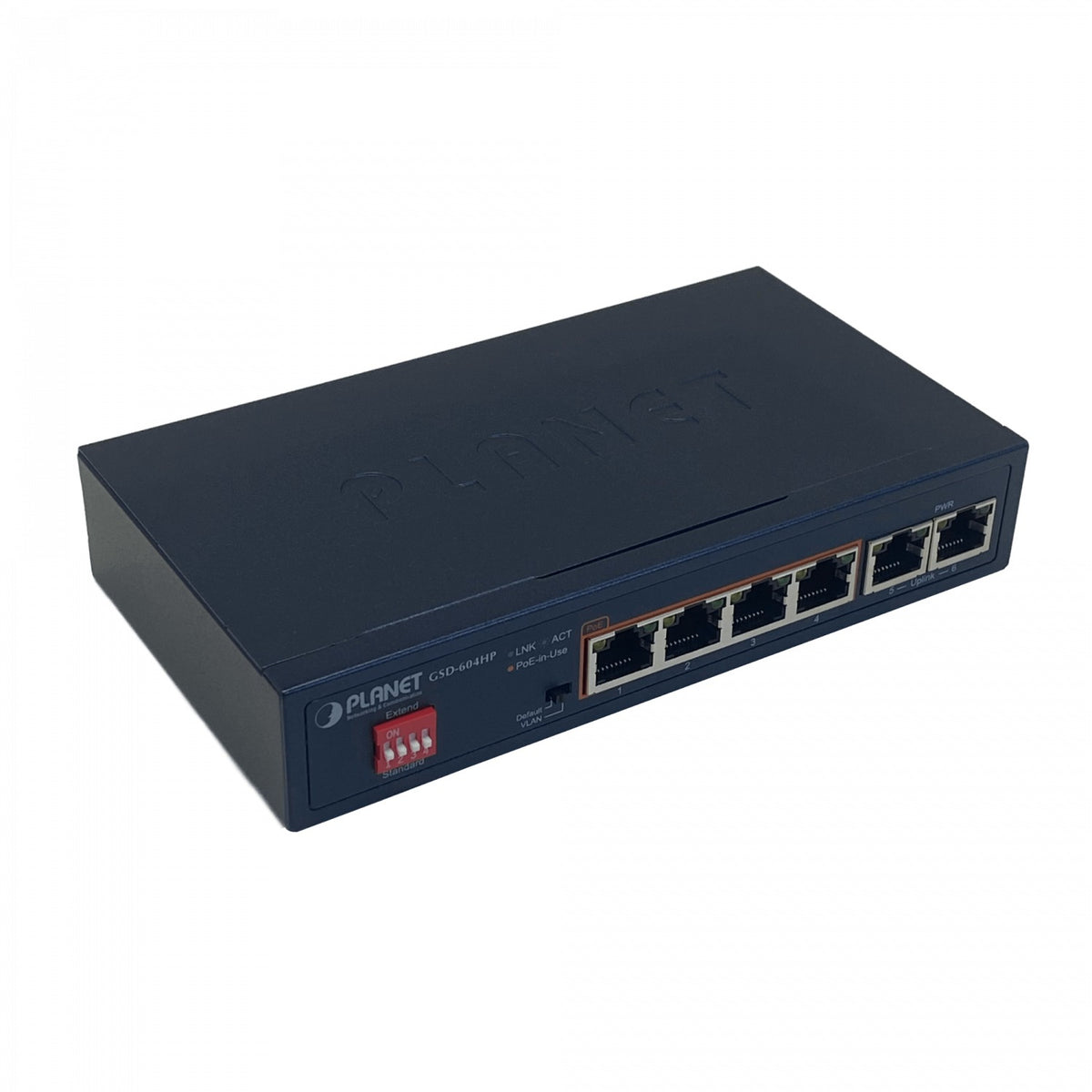 GSD-604HP PLANET 6-1000(4-PoE+af/at) 55W-tot Conmutador no-Gestionable no-Rack inc-55V/72W
