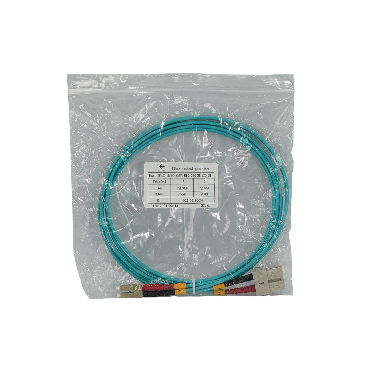 JF3LC2 2 metros Cable de Fibra Óptica LC a SC OM3 Multimodo Dúplex 50/125µm 3.0mm LSZH
