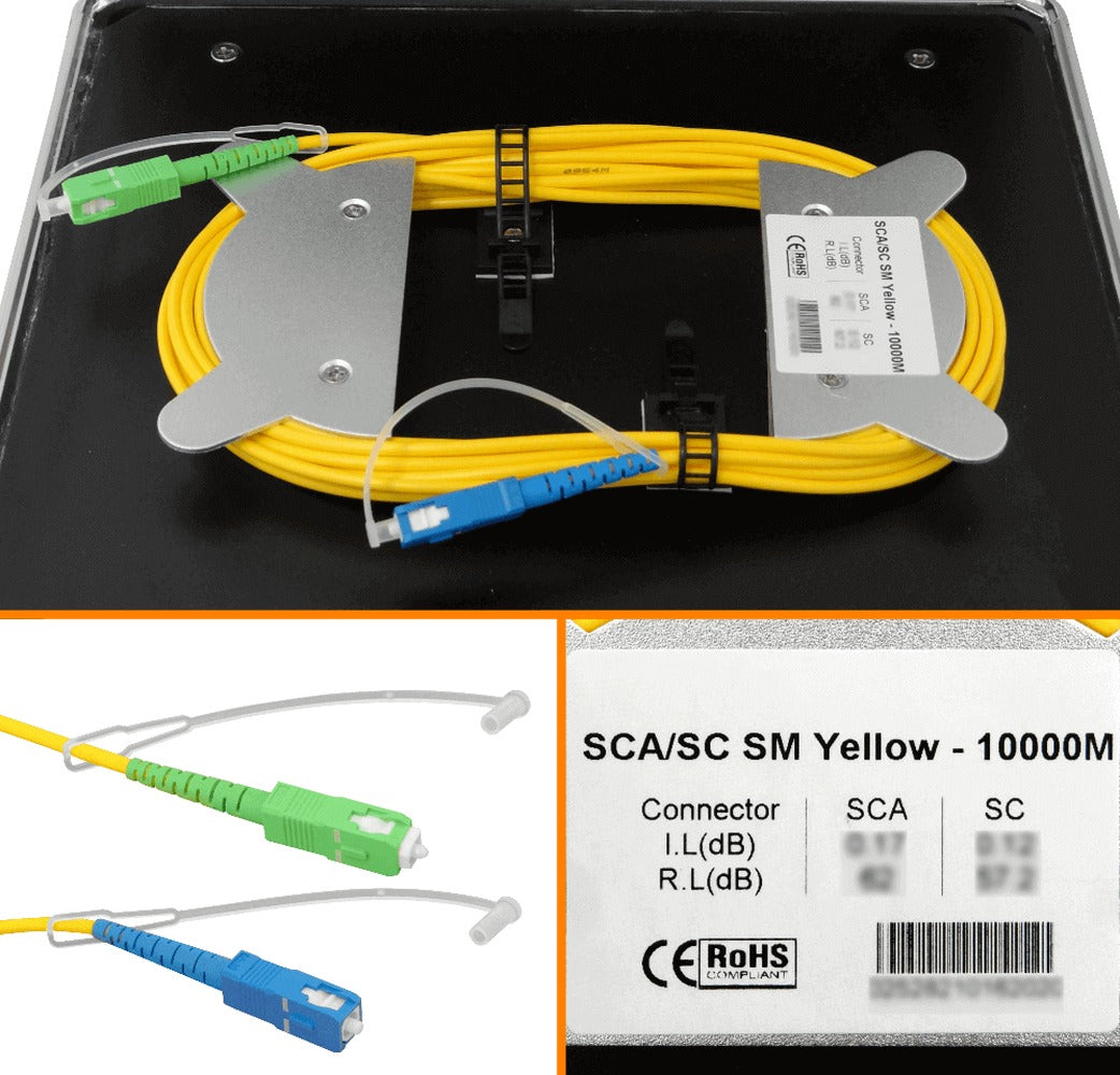 BOB-10AC Bobina de Fibra Óptica de Lanzamiento 10km Monomodo 9/125 SC/APC a SC/UPC G652 SM SX 10000 Metros
