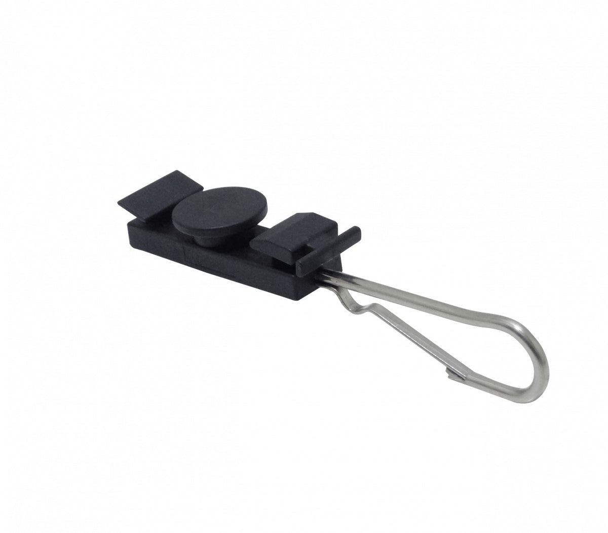 FTTH-DROP Gancho Metálico 77x25x4mm Sujeción Plástica 67x28x17mm p/Cable Fibra Drop