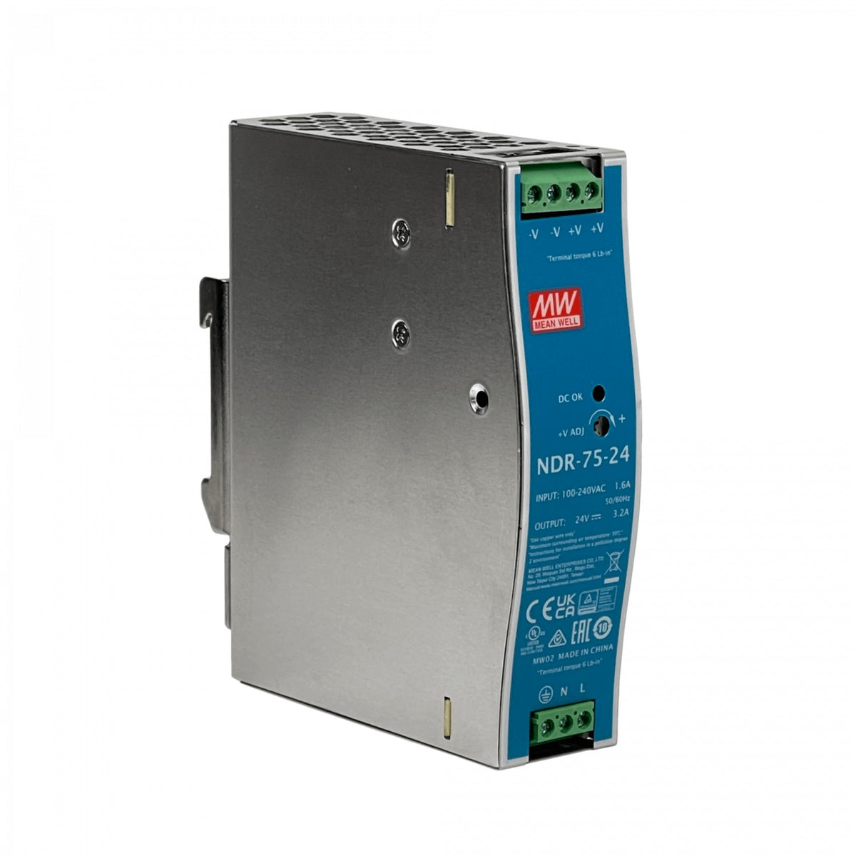 NDR-75-24 MEANWELL 24VDC 76W 3,2A Rango ajustable/24-28V Ancho-33mm Carril-DIN Fuente de Alimentación