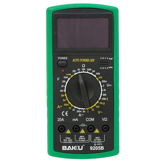 MULTI-1 BAKU Multímetro Digital BK-9205B con Batería de 9V Incluida, Escala 1000VDC, 750VAC y 10A
