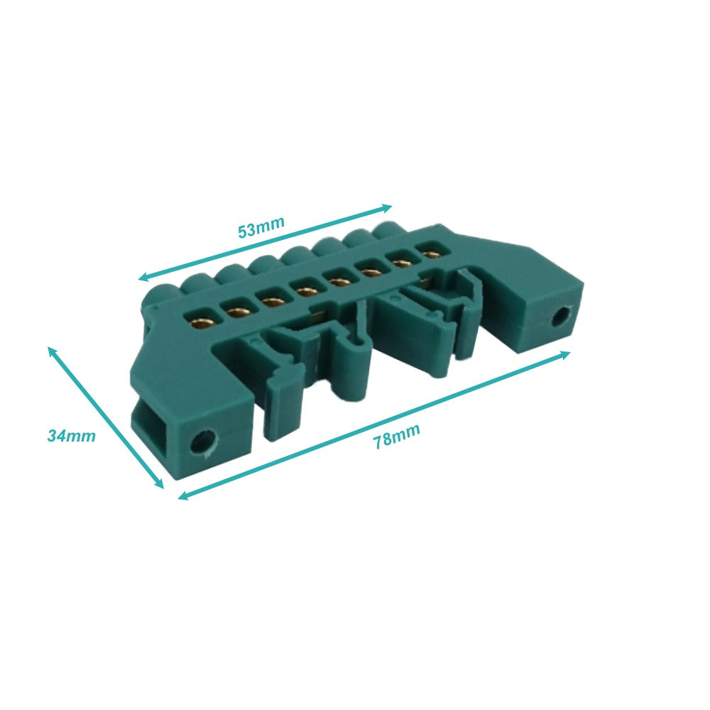 REGLETA-DV8 Bloque Distribución Verde 8 Terminales 4mm Carril DIN Reparto Eléctrico