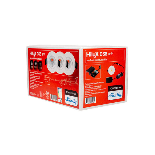 Foco Embutido Orientable LightSolutions HiluX DS8 Blanco Pack de 3 Unidades, 8 W Temperatura Regulable 2200-6000 K, CRI 95, Wi-Fi y Bluetooth, Powered by Shelly
