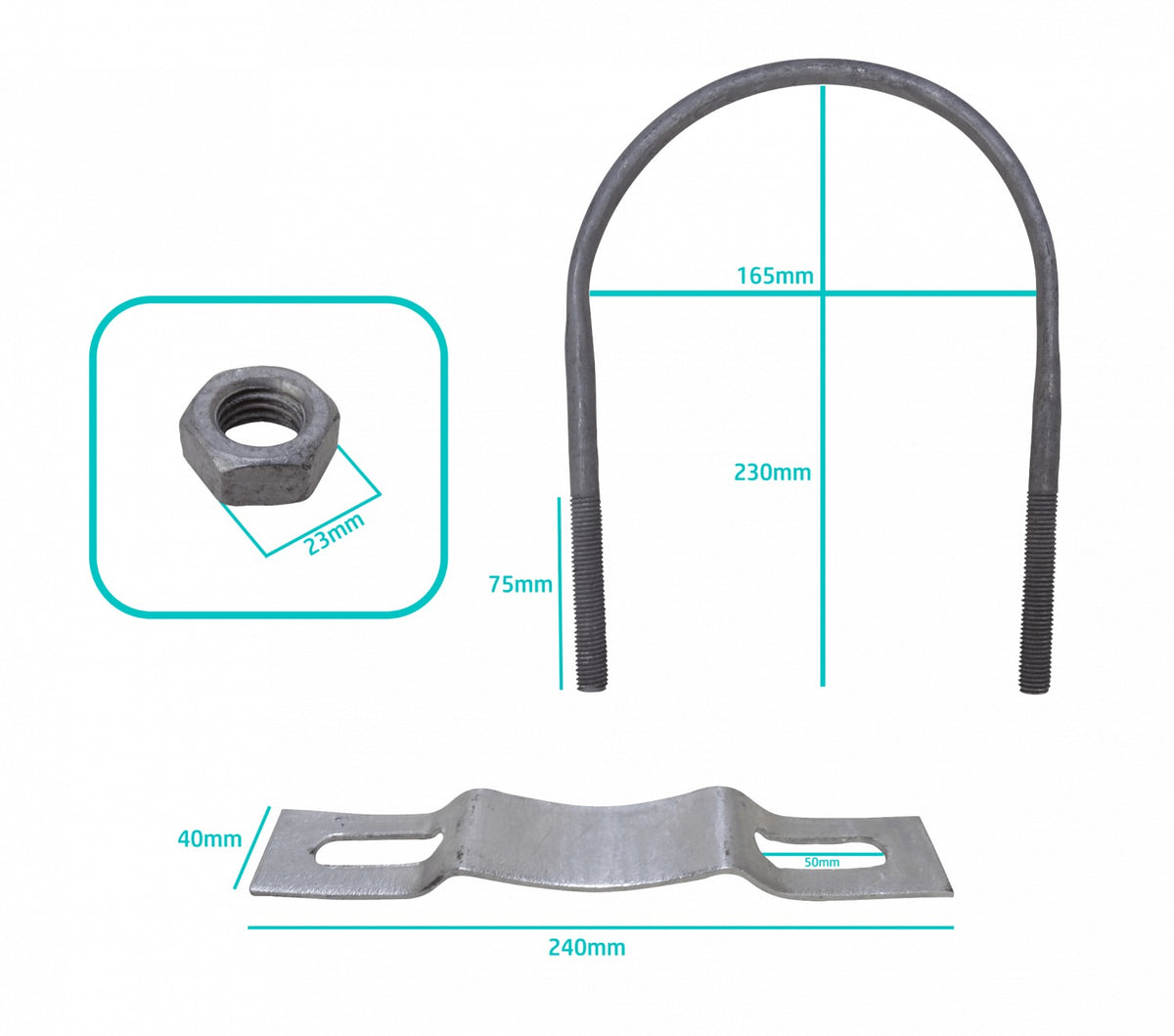 KTL0160 Clamp 118-162mm Soporte Galvanizado para Poste Redondo Tuercas-23mm