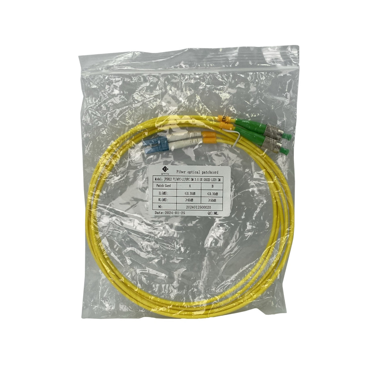 JFSHL2 2mt FC/APC-LC/UPC MonoModo SM Duplex Jumper Cable Fibra 9/125um 3mm