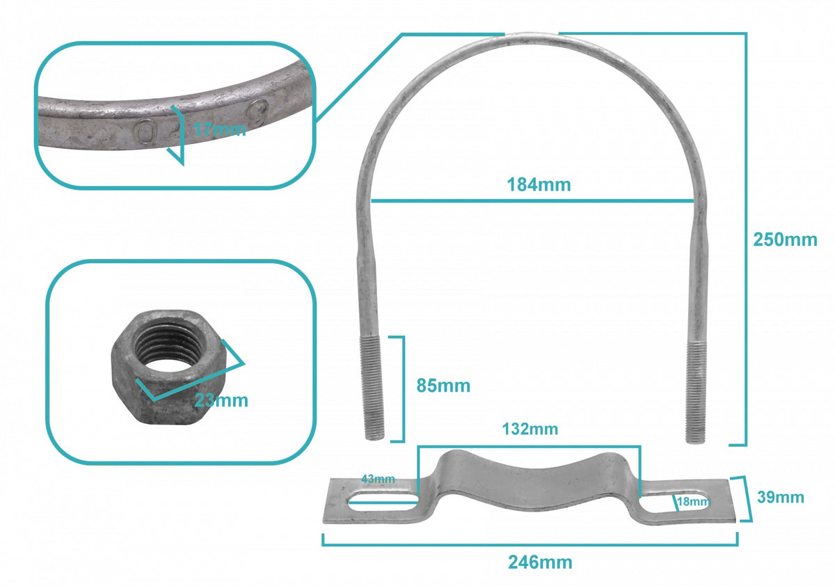 KTL0180 Abrazadera Galvanizada Rango 143-180mm para Fijación a Poste Redondo con Tuercas de 23mm
