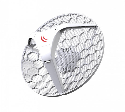 LHG-2 MIKROTIK Antena de Rejilla 2,4GHz Ganancia 18dBi Apertura 18º Potencia 25dBm 1-Puerto 100Mbps 2x2 MIMO Capa 3 Alimentación 11-30V Diámetro 391mm Fuente 24V Incluida