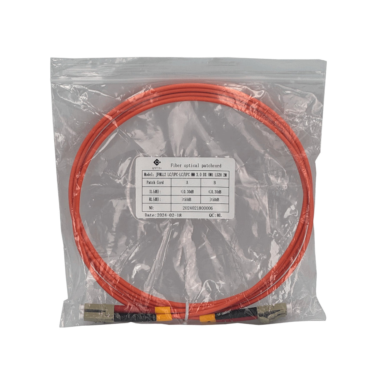 JFMLL2 2 metros LC-LC OM1 Multimodo MM Dúplex Latiguillo Fibra 62.5/125µm 3mm LSZH