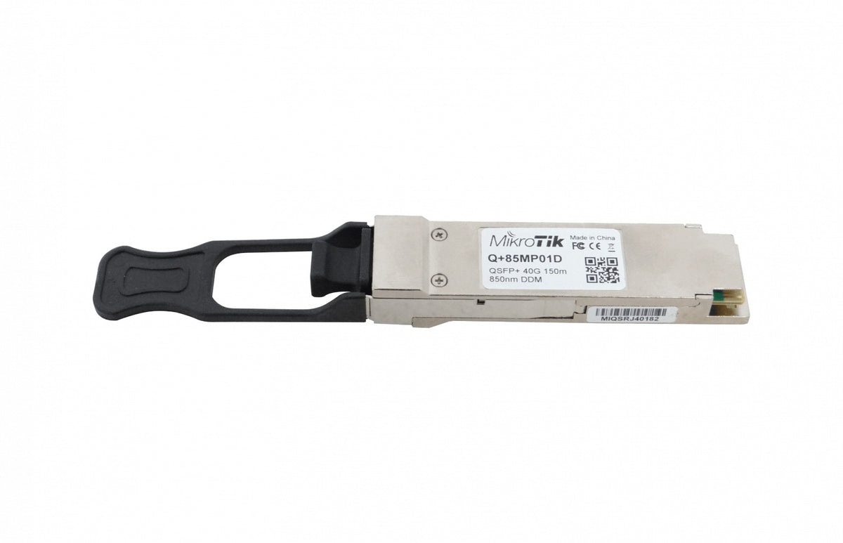 Q+85MP01D Transceptor MIKROTIK QSFP+ 40G multimodo 850 nm DDM, alcance 100 m, interfaz MTP/MPO, 4x10G