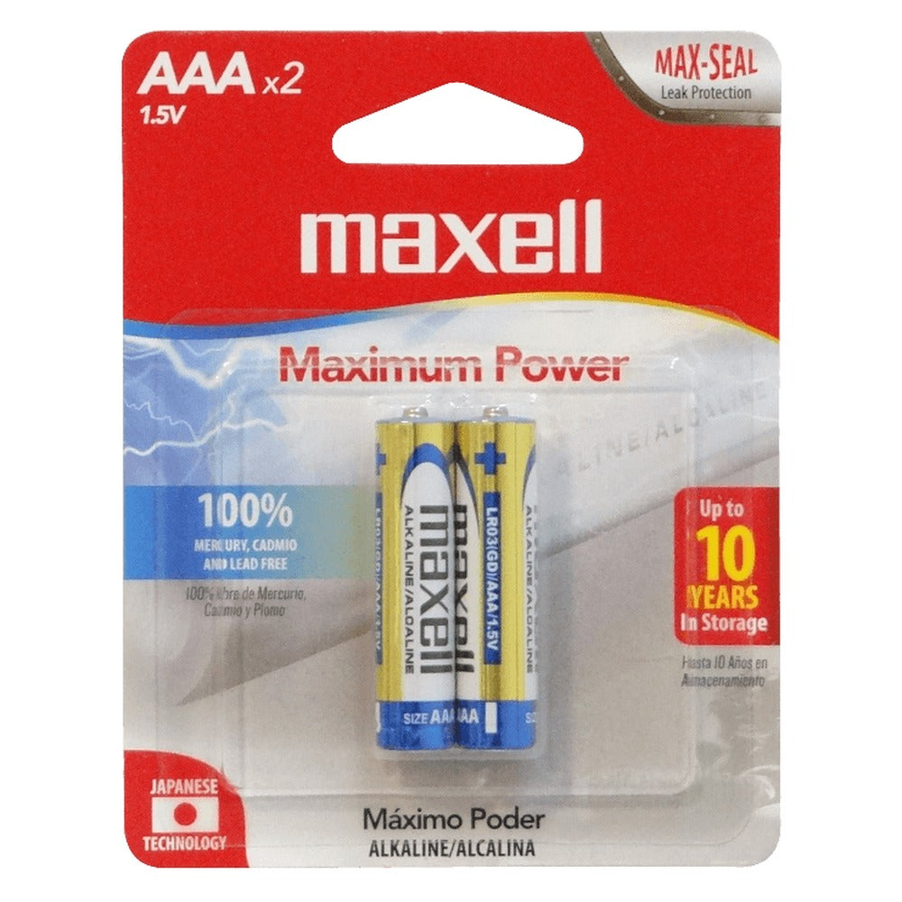 AAA-AP MAXELL 2-Baterías-AAA Alcalinas LR03 1.5V 1,5V LR03BP2 Alcalinas Empaque Blíster