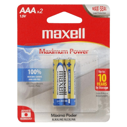 AAA-AP MAXELL 2-Baterías-AAA Alcalinas LR03 1.5V 1,5V LR03BP2 Alcalinas Empaque Blíster
