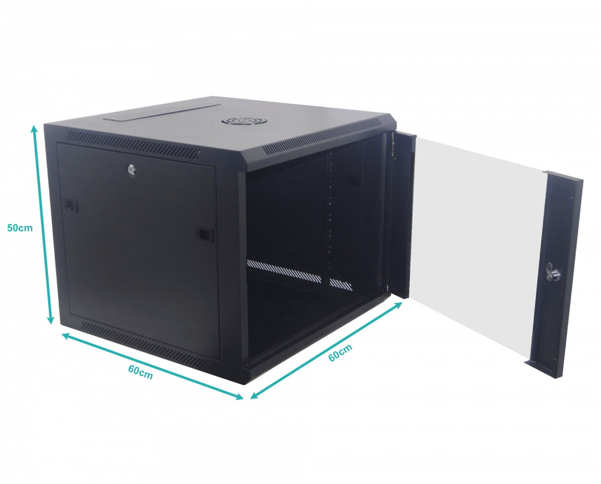 RK09-6L 60cm-Profundidad 9U Armario Rack Pared Negro incl-M6-2U