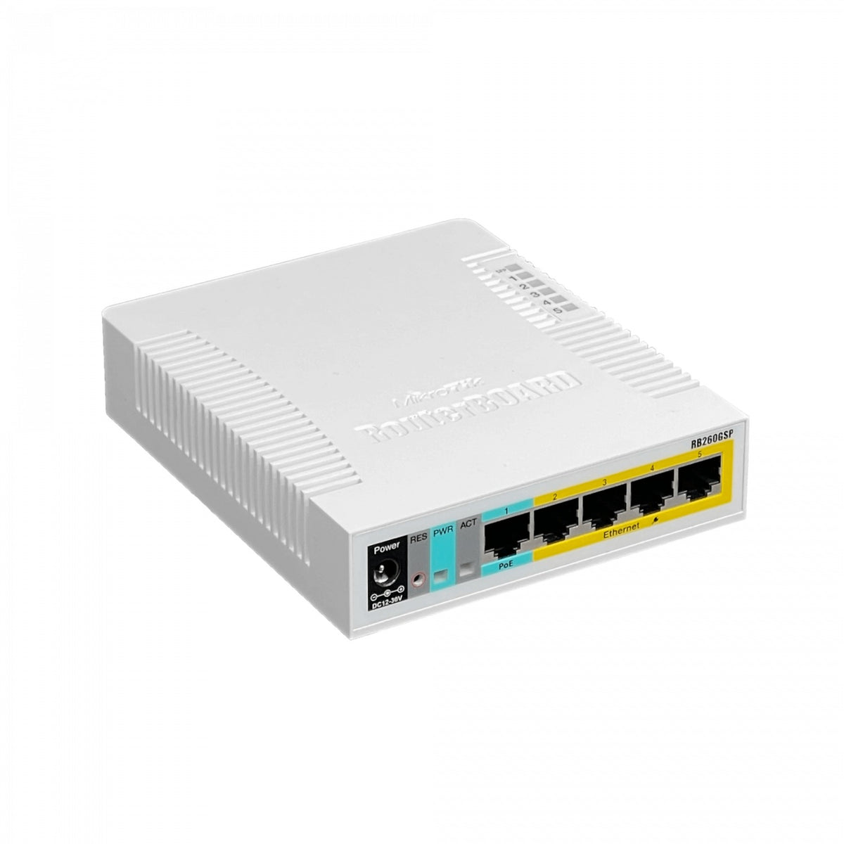 RB260GSP-LIQ. MIKROTIK DE SEGUNDA MANO 5-1000-(4-PoE/9-28VDC) 1-SFP SwOS VLAN Conmutador Administrable