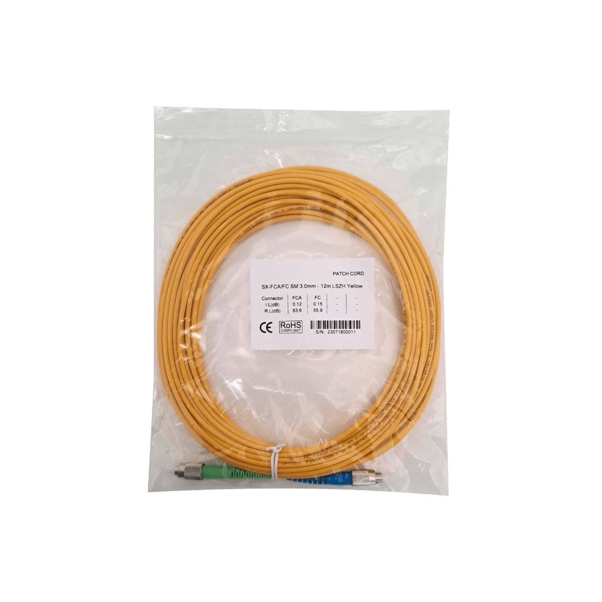 JFSFH12X 12mt FC/APC-FC/UPC Monomodo SM Simplex Cable de Fibra Óptica 9/125um 3mm