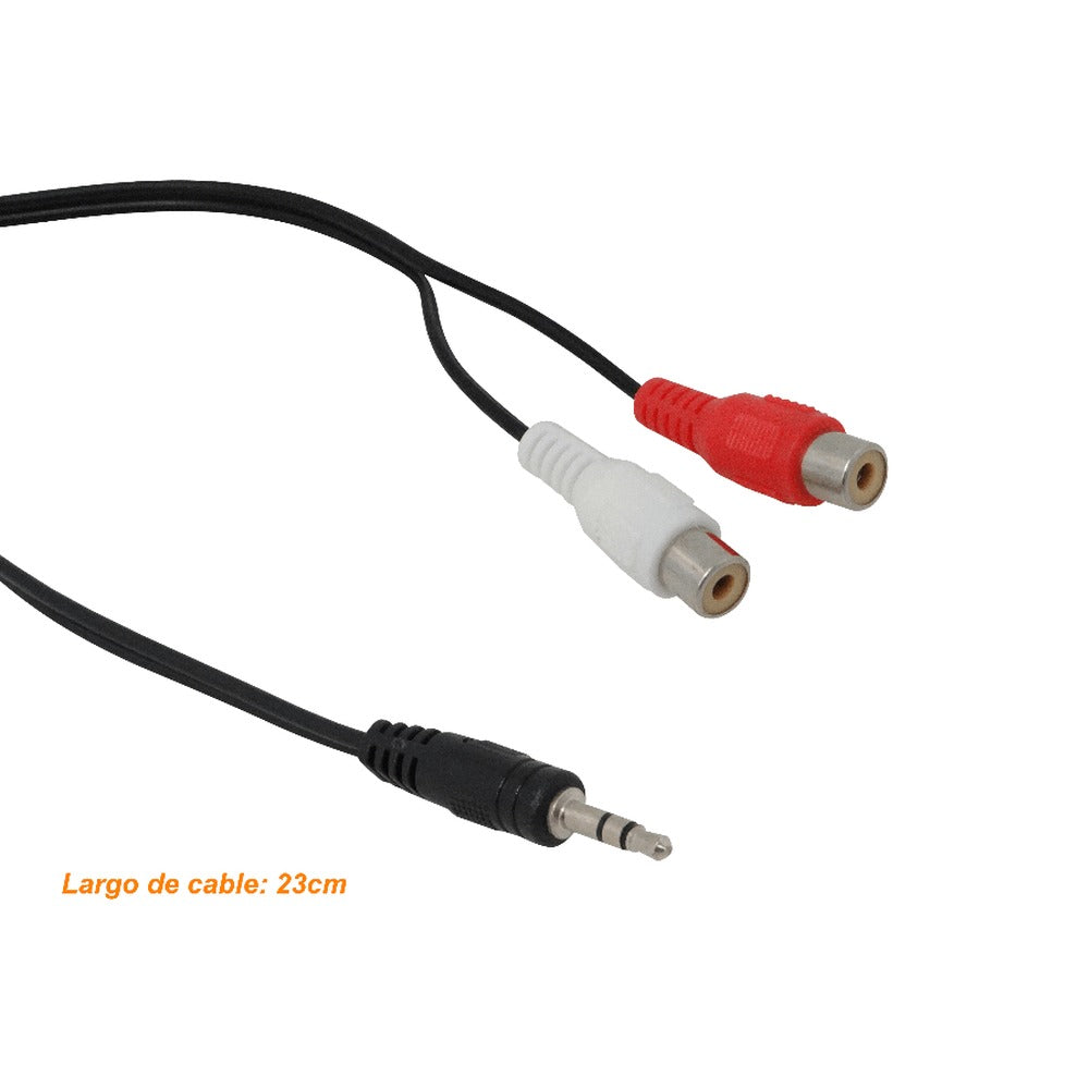 AUDIO-MRH Cable Adaptador de Audio de 20cm, Conector Macho 3.5mm a 2 Conectores RCA Hembra, Plug Phone de 1/8