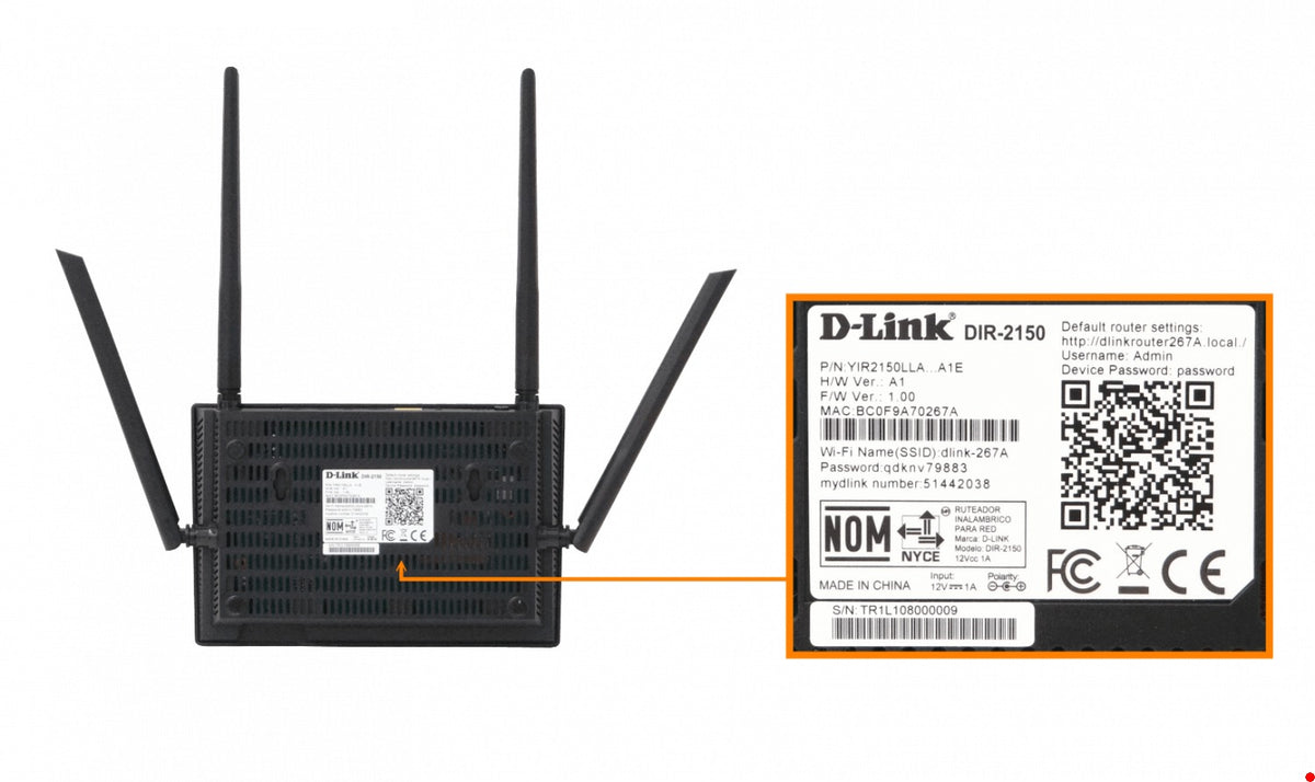 DIR-2150. Enrutador inalámbrico D-LINK AC2100 de doble banda con 1733 Mbps en 5 GHz, 300 Mbps en 2.4 GHz, 4 antenas fijas, 4 puertos LAN Gigabit y 1 puerto WAN.