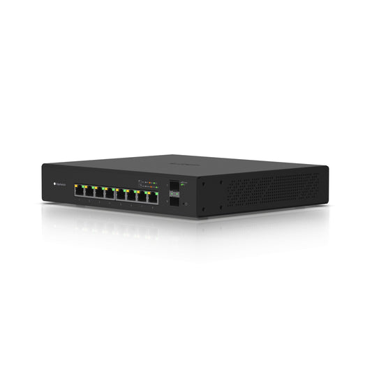 ES8-150W. Interfaz de usuario, 120 W totales, 8 puertos 10/100/1000 con PoE 24 V/48 V af/52 V at, 2 puertos SFP, switch administrable de capa 3 con consola, ES-8-150W-EU, UBIQUITI