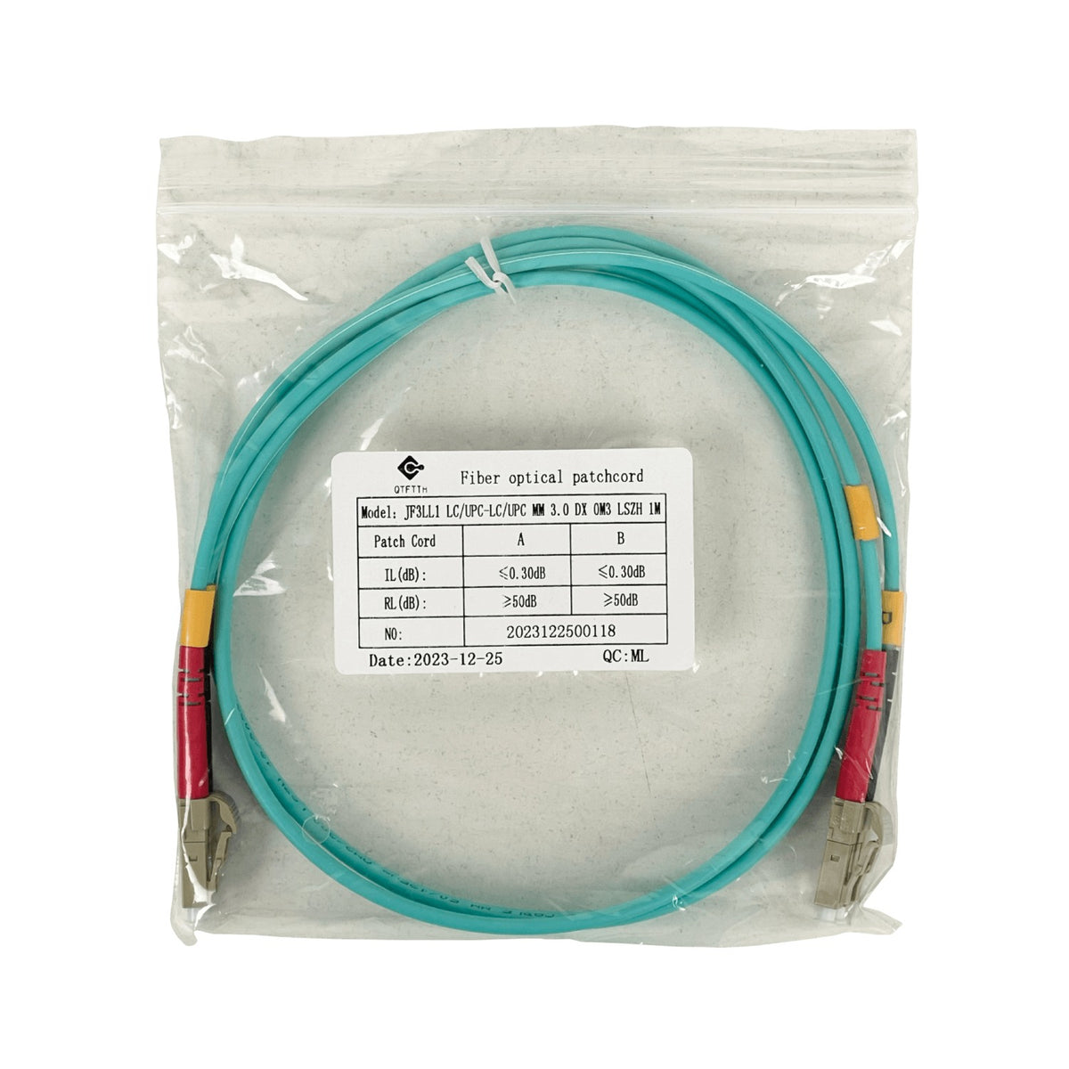 JF3LL1 1 metro LC-LC OM3 Multimodo MM Dúplex Puente Fibra 3.0mm 50/125um LSZH