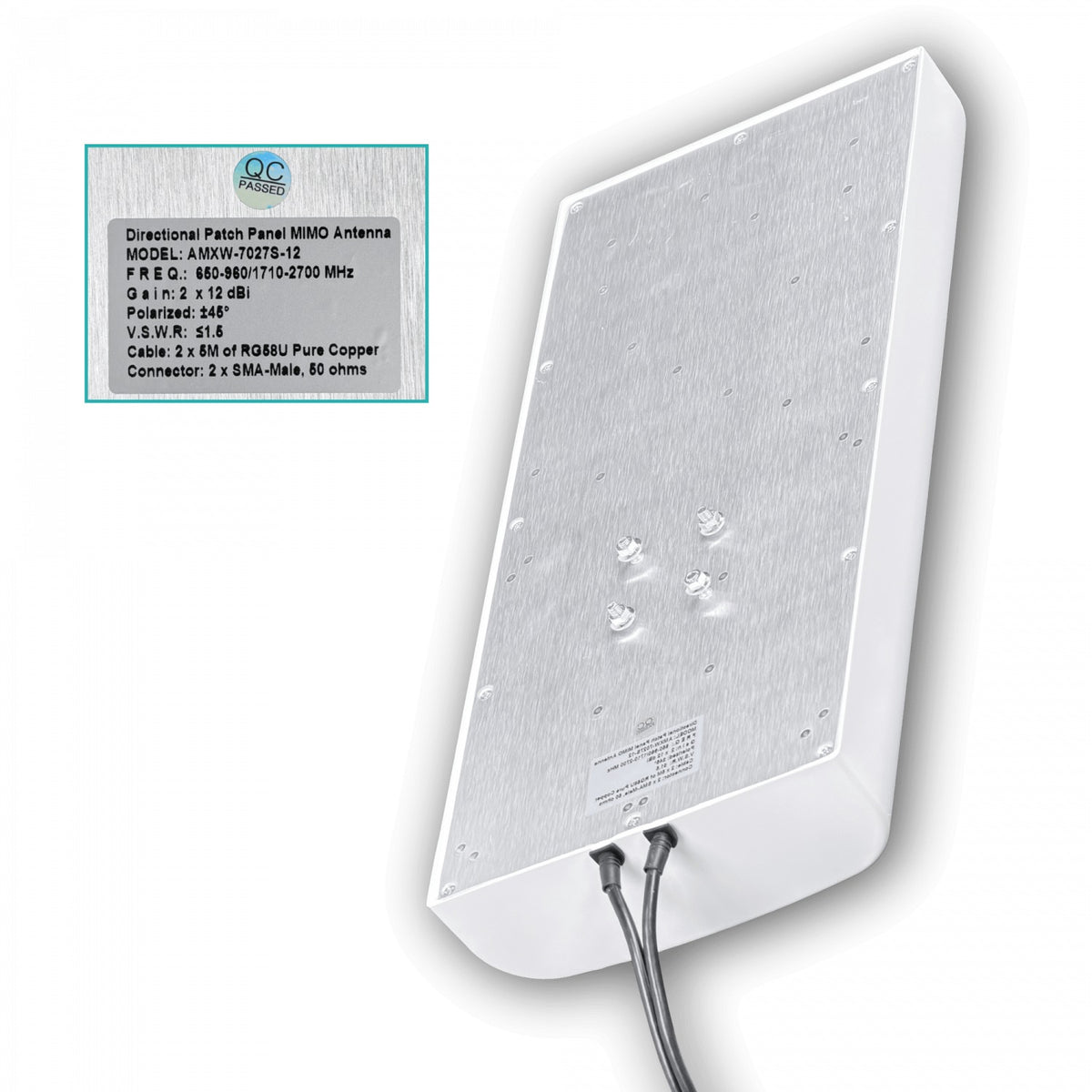 7027HVX 2x9/12dBi 2-SMA-M/5m 650-960 1710-2700MHz Polarización-X Antena Plana 41x18x6cm