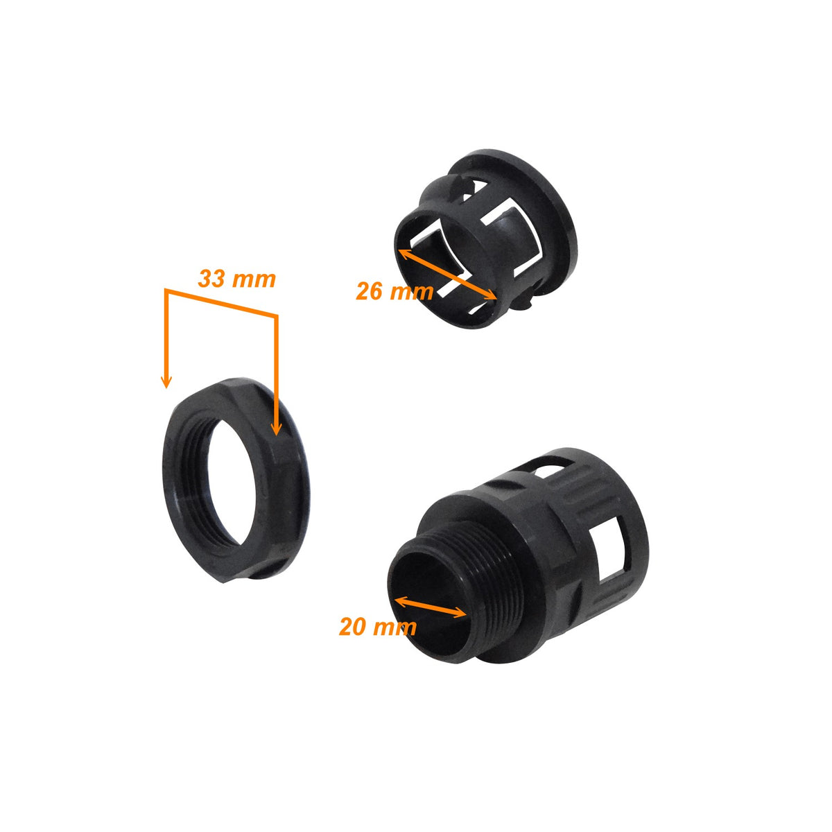 FLEP25-SA 25mm Salida Prensaestopas para Tubería Flexible Plástica Negra