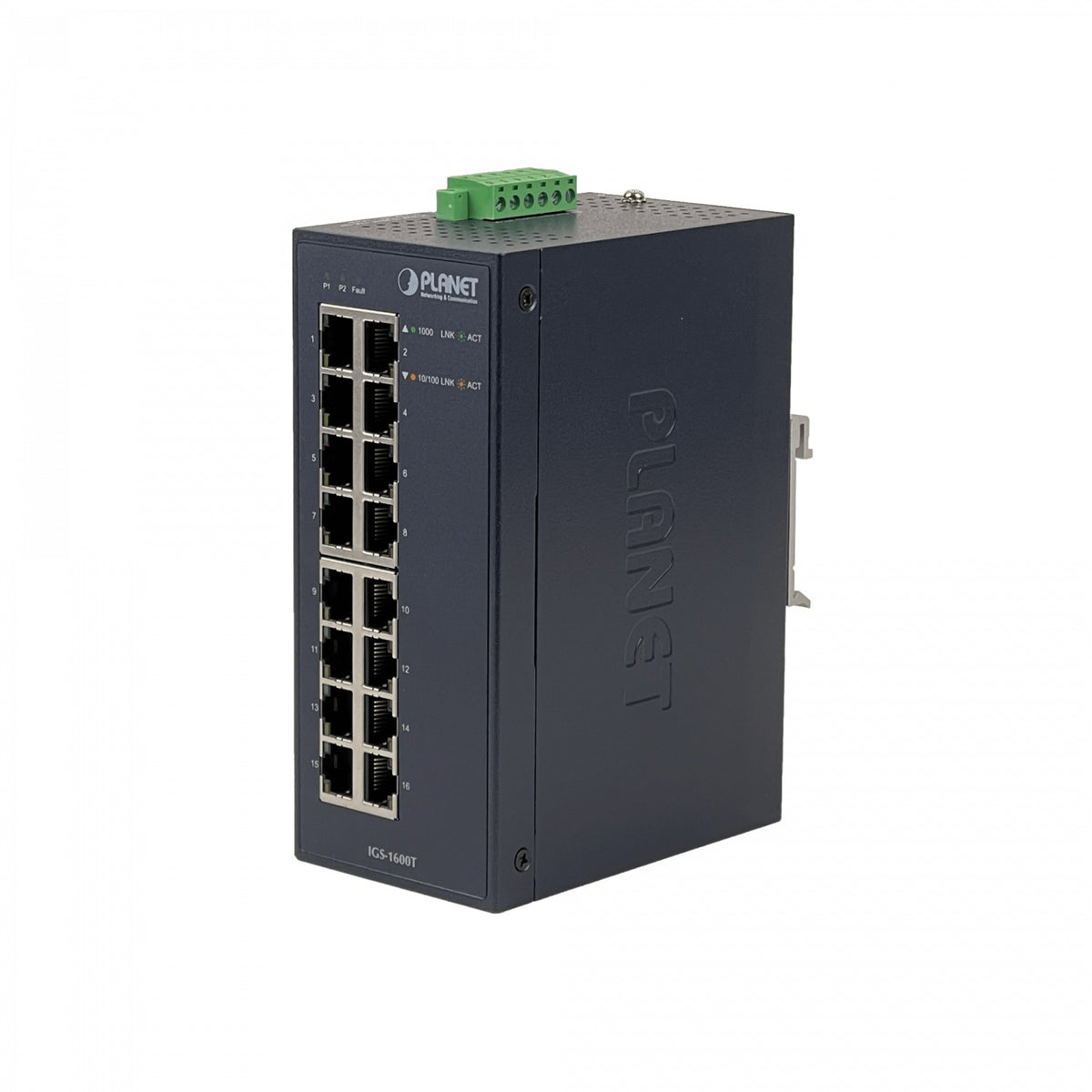 IGS-1600T PLANET Conmutador Industrial de 16 Puertos 10/100 Mbps No Gestionable Montaje en Carril DIN IP30 Alimentación 12-48VDC