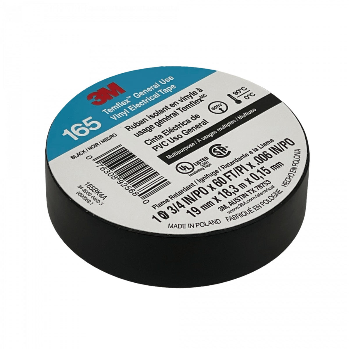 TEMFLEX-18N 3M 18m Largo 165 Negra Cinta Aislante de PVC 19mm 0,15mm 600V 0-90ºC