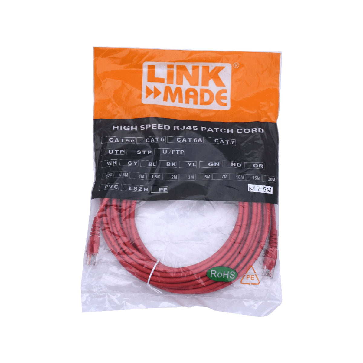 CP6R-75L LINKMADE Latiguillo de Red CAT6 LSZH Rojo Moldeado Multifilar 7.5 Metros