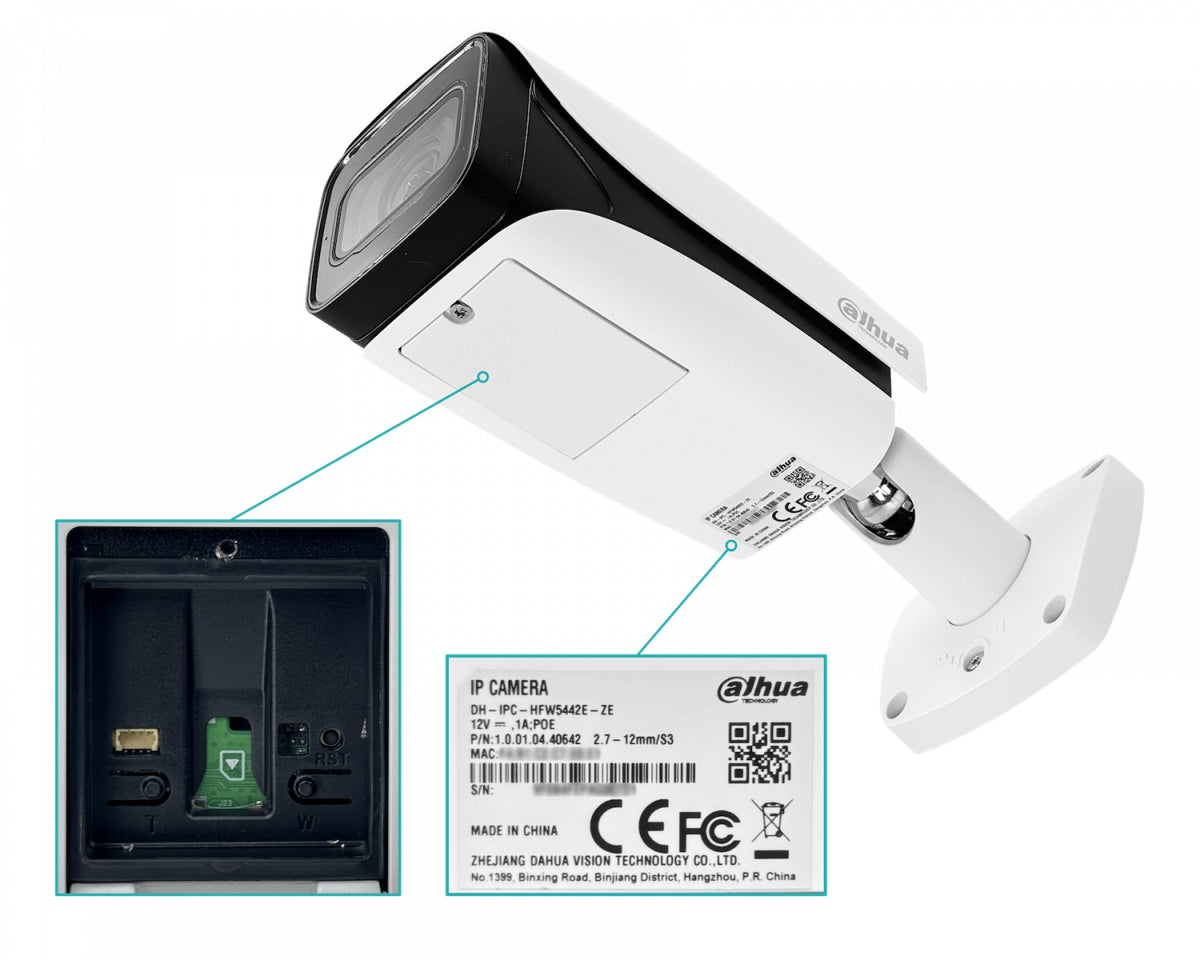 5442 DAHUA Cámara Tipo Bala 4 Megapíxeles Motorizada 2,7-12mm IP67 IK10 PoE Alcance IR 60m Ranura MicroSD HFW5442EP