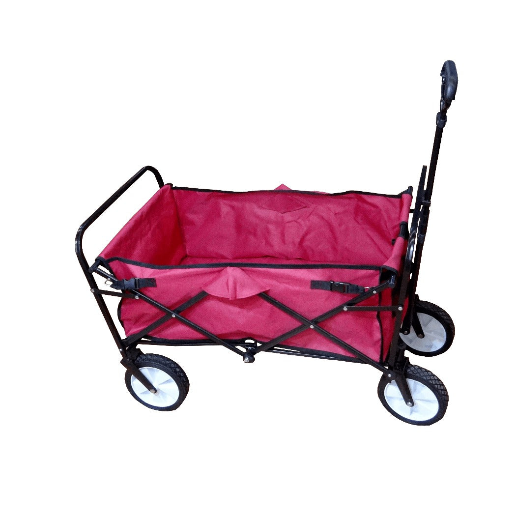 CARRO-4 Carretilla Manual de Arrastre Metálica con Lona Roja Plegable de 4 Ruedas Capacidad 70kg