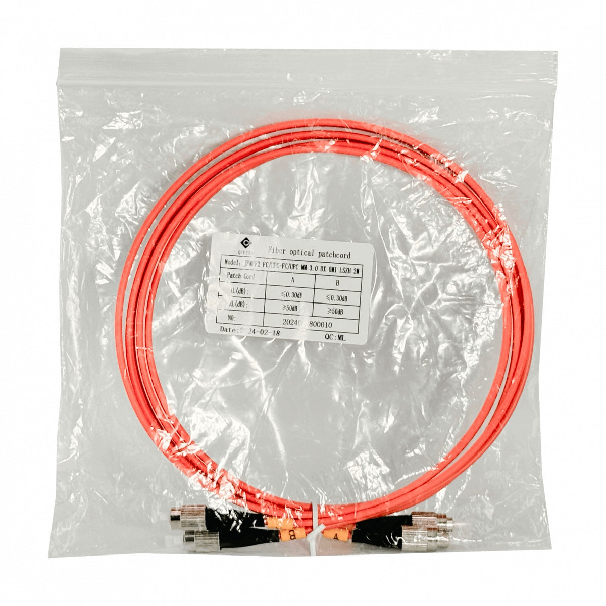 JFMFF2 Latiguillo dúplex de fibra óptica multimodo OM1 62.5/125µm, 2 metros, conectores FC-FC, cubierta LSZH