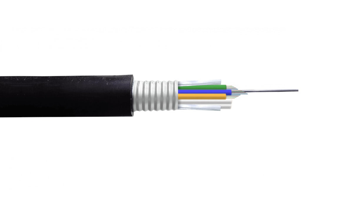 CF3612 OM3 Cable Fibra-Óptica 12-Núcleos-Multimodo GYTS Armadura-Acero Exterior-PE OM3 12x50 3-Tubos