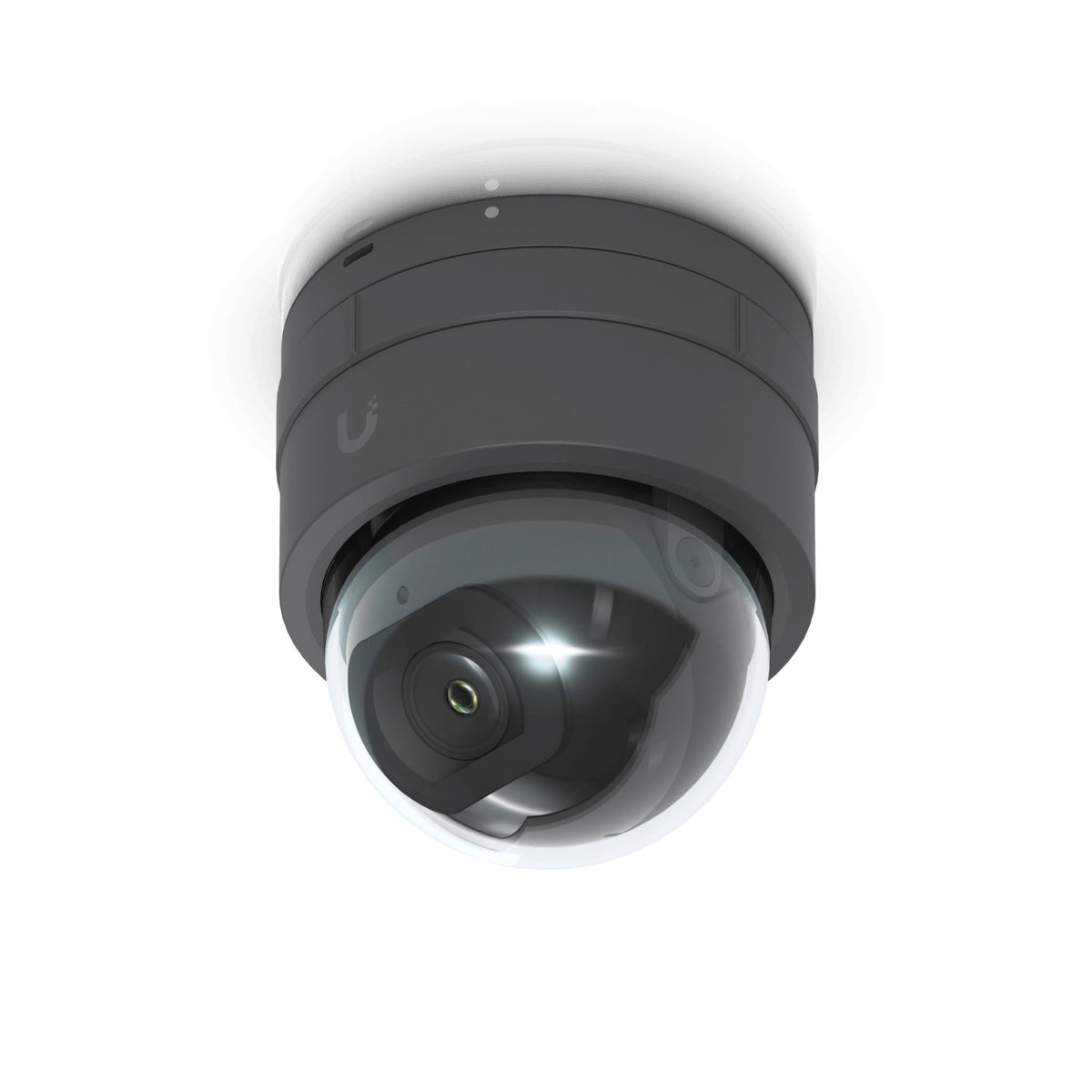 UVC-G5-DOME-ULTRA-B. Cámara IP tipo domo compacta de color negro, requiere PoE, resolución 2K, clasificación IK06, ángulo de visión vertical 55°, alcance infrarrojo de 20 m, marca Ubiquiti.