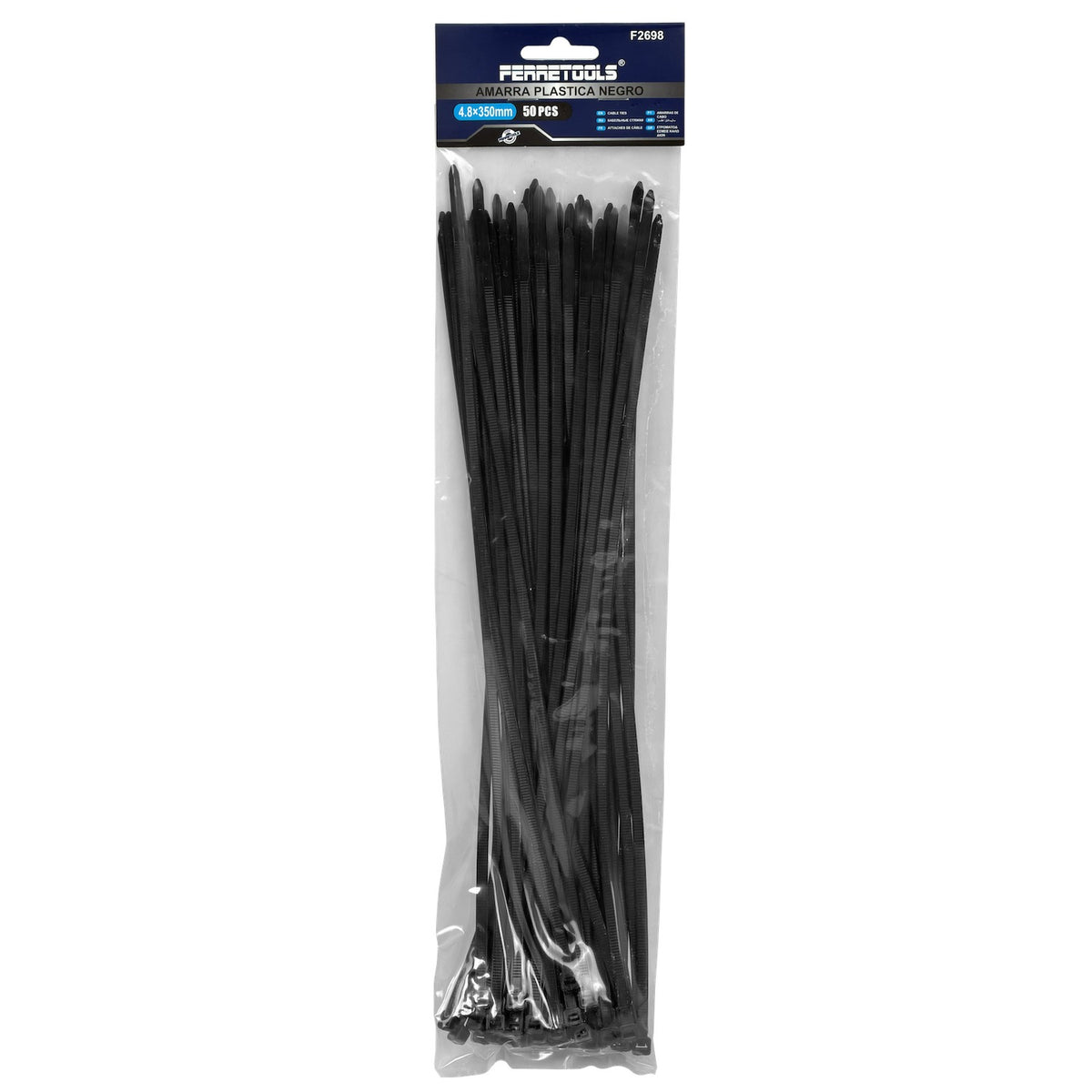 CV-435N. 50 unidades 350x4,8mm Negra Brida Plástica de Nailon 4.8x350mm