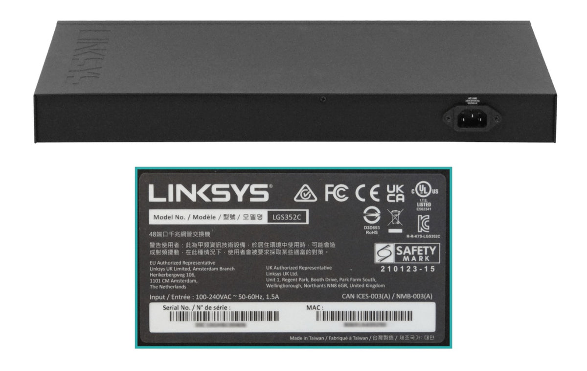LGS352C LINKSYS 48-1000 4-SFP+10G RS232-RJ45 Switch Admin Rack 52-port C13