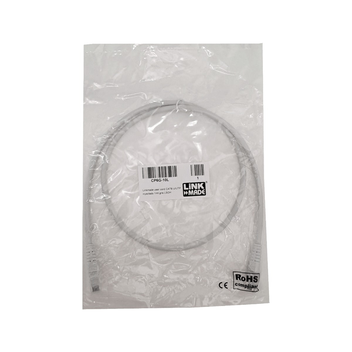 CP6G-10L LINKMADE 1MT CAT6 GRIS LSZH CABLE PATCH INYECTADO MULTIFILAR