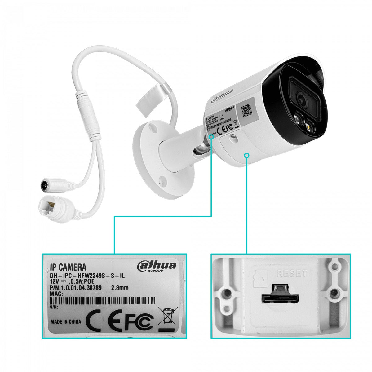 2249 DAHUA Tipo Bala 2MP Lente-fijo-2,8mm PoE IR30m IP67 IP IA mSD WizSense HFW2249SP