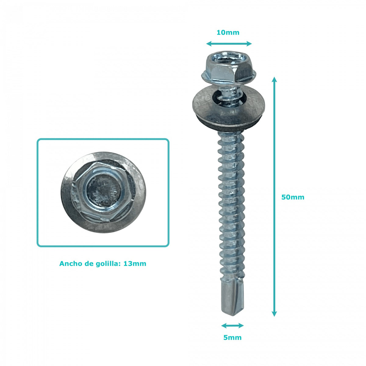BA12-20 Cabeza-Hexagonal-8mm 100u. 12x2 Longitud-51mm Cincado Tornillo Autotaladrante Punta 2,0