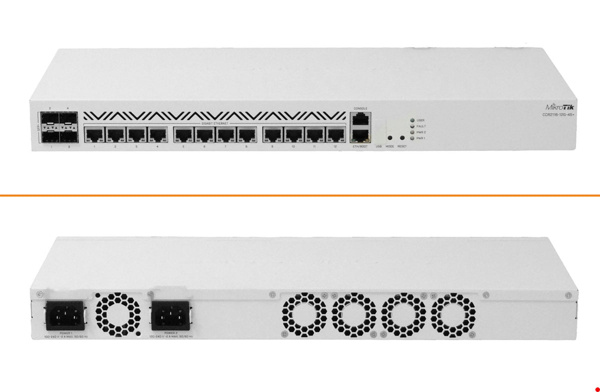 CCR2116-12G-4S+LIQ. USADO MIKROTIK Enrutador 16 puertos a 2GHz velocidad hasta 1000 Mbps 4 puertos SFP+ interfaz serial RS232 conexión RJ45 nivel L6 entrada 220VAC requiere cable