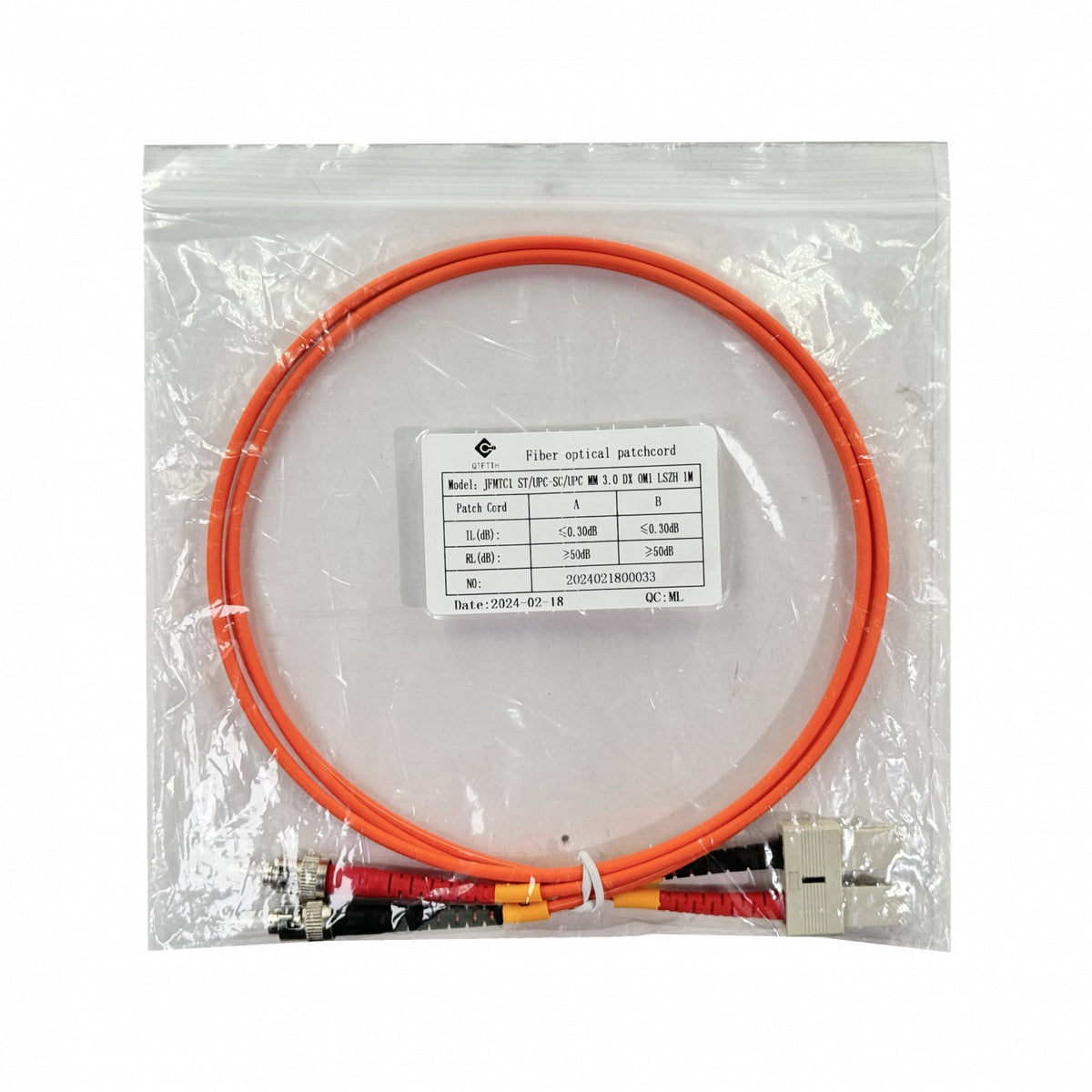 JFMTC1. 1 metro ST-SC OM1 Multimodo MM Dúplex Cable puente de fibra 62.5/125um LSZH