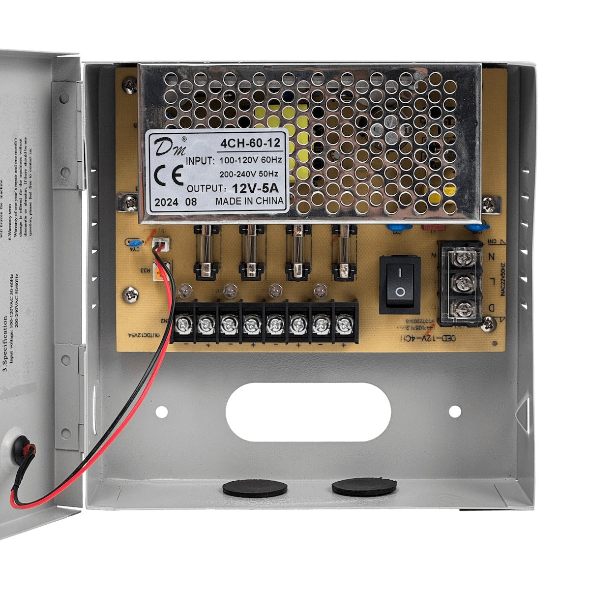 F12-5T 60W 12VDC 5A 4-Salida Gabinete-llave Piloto 100-240VAC Fuente Poder