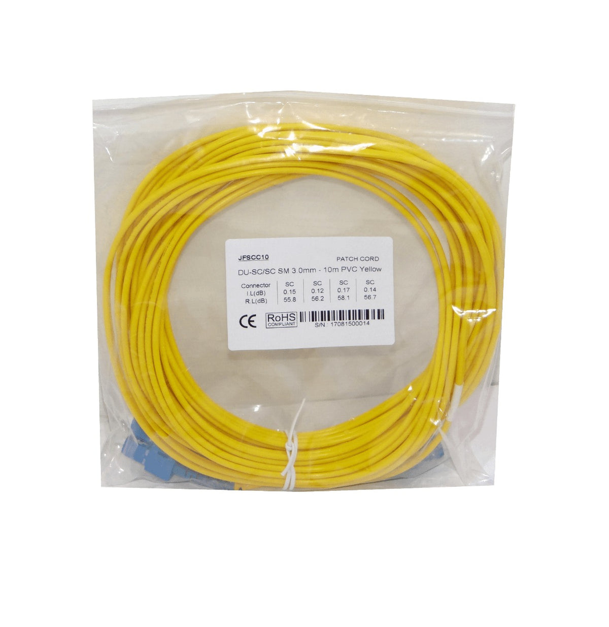 JFSCC10 Latiguillo de fibra óptica dúplex monomodo SC-SC/UPC 10 metros 9/125um 3mm
