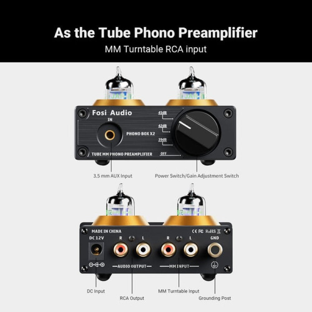 Preamplificador valvular de fono MM de alta fidelidad para giradiscos – Fosi Audio Box X2