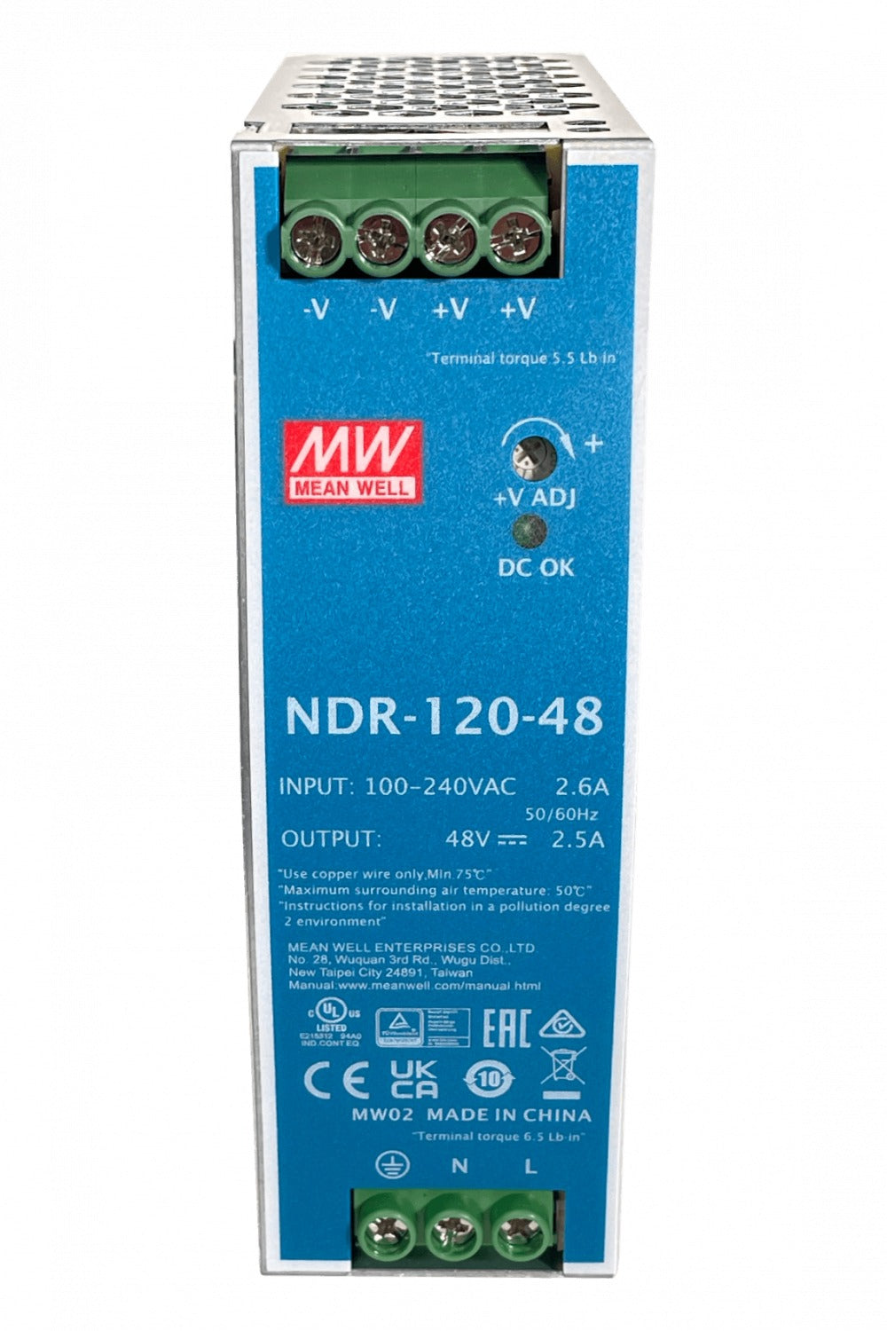 NDR-120-48 MEANWELL 48VDC 120W 2,5A regulable/48-55V Ancho-40mm Carril-DIN Fuente Alimentación