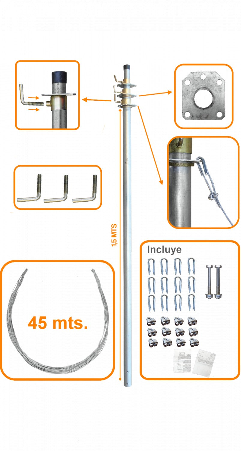 MAST-15 LINKMADE Mástil extensible de 4,5 metros con obenques, compuesto por 3 secciones de 1,5 metros