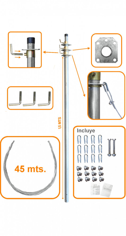 MAST-15 LINKMADE Mástil extensible de 4,5 metros con obenques, compuesto por 3 secciones de 1,5 metros
